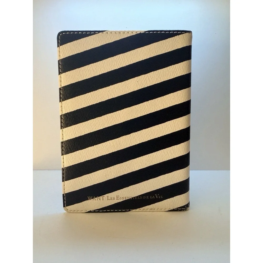 WANT Les Essentiels de la Vie Striped Passport Holder Travel Wallet Black White